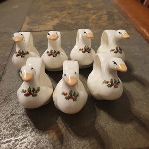 Vintage Ceramic Duck Napkin Rings- Mistletoe